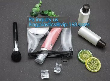 reusable premium quality slider zipper cosmetic toothbrush pvc bags, Custom logo pvc frosted vinyl slider zipper bag supplier