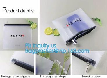 Eco-friendly Clear Travel EVA Cosmetic Bag with Slider Zipper Closure, matte slider printing customized frosted pvc bag supplier