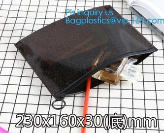 slider zip lock black zip lock bag, nylon zipper pouch travel toiletry makeup PVC cosmetic bag, zipper and slider OEM or supplier