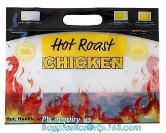 Fresh Chicken Packing Bag, standing up hot roast chicken bag with handle, chicken bag carry out fried chicken bag supplier