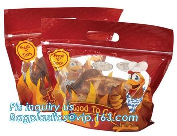 Anti Fog Material Resealabele Plastic Hot Chicken Bag, slide zipper pet microwave oven roasting bag, OEM logo plastic PE supplier