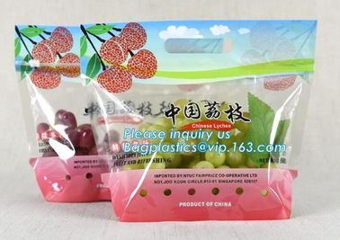 Promotional popular plastic reusable slider zipper food bags, slider k perforated fresh grape packaging bag, fruit supplier