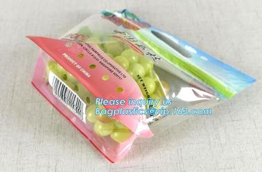 Promotional popular plastic reusable slider zipper food bags, slider k perforated fresh grape packaging bag, fruit supplier