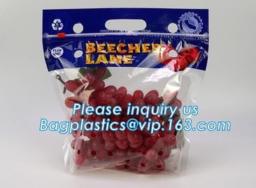 Resealable Vent Hole Plastic Bag For Fruit With Slider, OEM Printed Logo food grade Slider Storage Bags, Custom grape/fr supplier