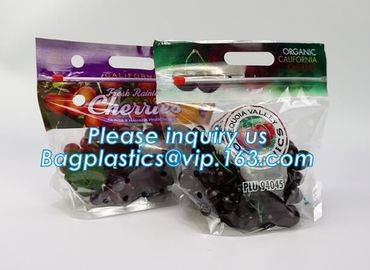 Resealable Vent Hole Plastic Bag For Fruit With Slider, OEM Printed Logo food grade Slider Storage Bags, Custom grape/fr supplier