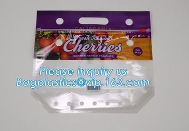 Resealable Vent Hole Plastic Bag For Fruit With Slider, OEM Printed Logo food grade Slider Storage Bags, Custom grape/fr supplier