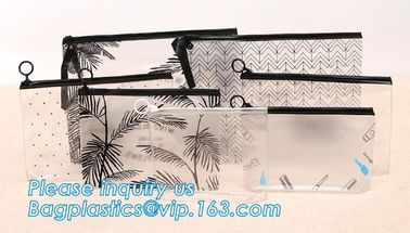 pvc travel slider zipper cosmetic bags, pvc zipper slider pencil bag, pvc slider zipper bag with handle,plastic handle p supplier