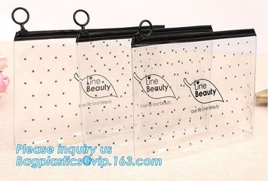 pvc travel slider zipper cosmetic bags, pvc zipper slider pencil bag, pvc slider zipper bag with handle,plastic handle p supplier