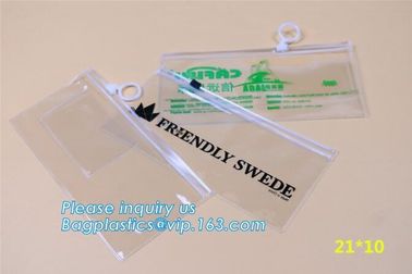 oxo biodegradable clear pvc slider zip bags, stationery handle bags with slider zipper, PU Clear EVA cosmetic Zipper Bag supplier