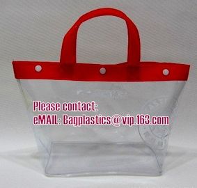 clear pvc packaging bag with handle for wine, vinyl pvc zipper gift tote bags with handles, gift bag with plastic snap supplier