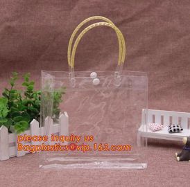 Promotion clear pvc cosmetic plastic handle bag pvc tote bags, recyclable PVC loop handle plastic bag, gift and shopping supplier