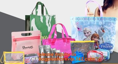 Promotion clear pvc cosmetic plastic handle bag pvc tote bags, recyclable PVC loop handle plastic bag, gift and shopping supplier