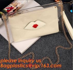 Button Closure PVC Clutch Bag For Women Handbag Snap Sleeve Cosmetic Makeup Bag, Satchel Golden Handle Chain Clutch PVC supplier