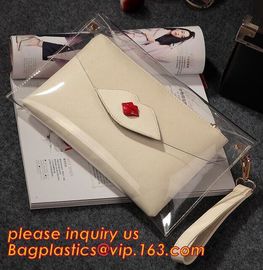 Button Closure PVC Clutch Bag For Women Handbag Snap Sleeve Cosmetic Makeup Bag, Satchel Golden Handle Chain Clutch PVC supplier