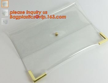 Button Closure PVC Clutch Bag For Women Handbag Snap Sleeve Cosmetic Makeup Bag, Satchel Golden Handle Chain Clutch PVC supplier