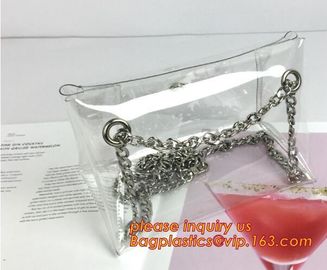 Button Closure PVC Clutch Bag For Women Handbag Snap Sleeve Cosmetic Makeup Bag, Satchel Golden Handle Chain Clutch PVC supplier