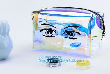 Women makeup organizer travel toiletry bags/ transparent PVC cosmetic, bag with cotton binding, makeup bag pvc cosmetic supplier