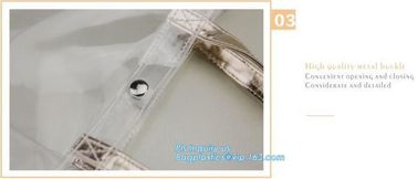 promotional clear pvc cosmetic bags handle zipper for sale, eco soft loop die cut pvc clear handle plastic shopping bags supplier