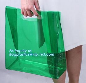 eco friendly Clear PVC soft loop handle plastic bag, PVC material gusset handle hard plastic shopping bags, die cut hand supplier