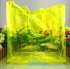 soft loop handle red color 6p free clear PVC bag, handle PVC vinyl packaging bag for gifts, vinyl PVC handles bags with supplier