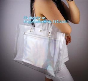 soft loop handle red color 6p free clear PVC bag, handle PVC vinyl packaging bag for gifts, vinyl PVC handles bags with supplier