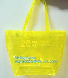 soft loop handle red color 6p free clear PVC bag, handle PVC vinyl packaging bag for gifts, vinyl PVC handles bags with supplier