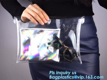 Eco-friendly Practical Waterproof Transparent Zipper Hand Bag PVC Cosmetic Clutch Bag For Gift Promotion, purse, wallet supplier