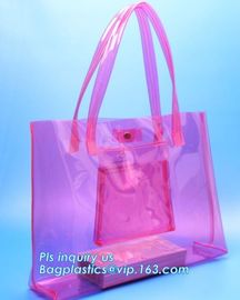 customized handle logo clear pvc bag with zipper china manufacturer, environmental friendly clear pvc plastic handle bag supplier