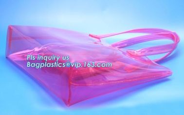 customized handle logo clear pvc bag with zipper china manufacturer, environmental friendly clear pvc plastic handle bag supplier