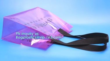 customized handle logo clear pvc bag with zipper china manufacturer, environmental friendly clear pvc plastic handle bag supplier