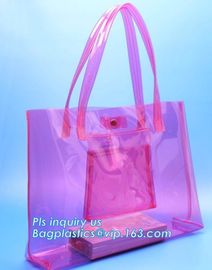 customized handle logo clear pvc bag with zipper china manufacturer, environmental friendly clear pvc plastic handle bag supplier