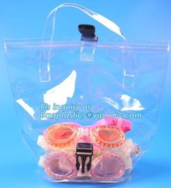 pvc packaging shopping handle bag with button, promotional clear tote pvc handle shopping bag pvc tote bag, die cut hand supplier