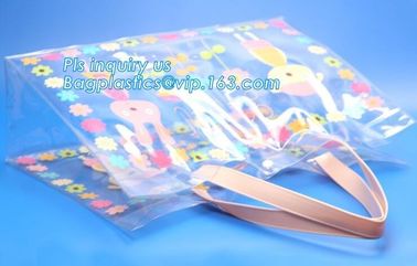 pvc packaging shopping handle bag with button, promotional clear tote pvc handle shopping bag pvc tote bag, die cut hand supplier