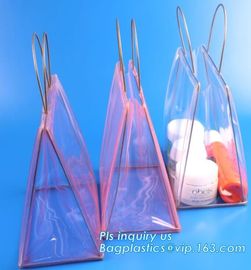 pvc packaging shopping handle bag with button, promotional clear tote pvc handle shopping bag pvc tote bag, die cut hand supplier