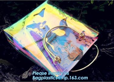 neon laser shopping beach bag tote bag, Summer PVC Beach Handbag Neon Colored Beach Bags, transparent beach bag women's supplier