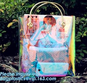 neon laser shopping beach bag tote bag, Summer PVC Beach Handbag Neon Colored Beach Bags, transparent beach bag women's supplier