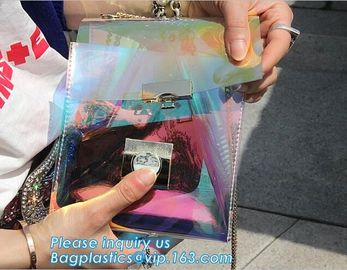 Women's Holographic Laser PVC Chain Cross Body Bag Clutch Shoulder Bag, Women Waterproof Security Shoulder Clear Tote ba supplier