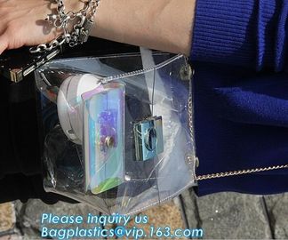 Women's Holographic Laser PVC Chain Cross Body Bag Clutch Shoulder Bag, Women Waterproof Security Shoulder Clear Tote ba supplier