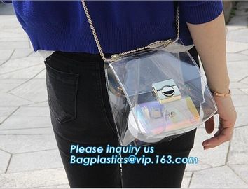 shoulder clear pvc chain hand bag for purses handbags, Metallic Transparent PVC Beach Handbags Shoulder Bags, Chain Cros supplier