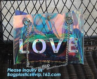 Summer Beach Bag Vinyl PVC Transparent Small Tote Handbags Shopping Shoulder Bags, pvc waterproof shoulder beach bag, pa supplier