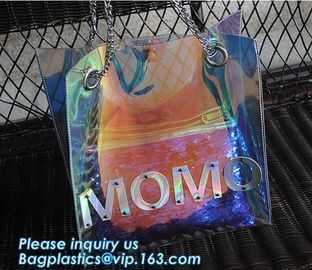 Summer Beach Bag Vinyl PVC Transparent Small Tote Handbags Shopping Shoulder Bags, pvc waterproof shoulder beach bag, pa supplier