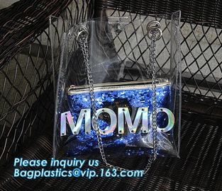 luxury handbag women chain shoulder bag clear PVC plastic tote bag, Tote Bag Clear Shoulder PVC Bag with Zipper, pac, ba supplier