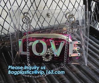 luxury handbag women chain shoulder bag clear PVC plastic tote bag, Tote Bag Clear Shoulder PVC Bag with Zipper, pac, ba supplier