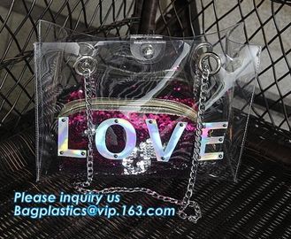 Summer Beach Bag Vinyl PVC Transparent Small Tote Handbags Shopping Shoulder Bags, pvc waterproof shoulder beach bag, pa supplier