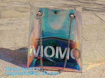 Summer Beach Bag Vinyl PVC Transparent Small Tote Handbags Shopping Shoulder Bags, pvc waterproof shoulder beach bag, pa supplier