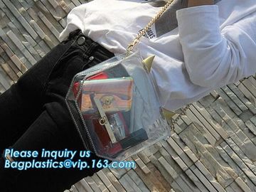 PVC shoulder bag/transparent tote bag, Clear PVC Tote Bag Beach Bag, pvc shoulder bag with golden chain, clutch, packs supplier