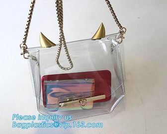 PVC shoulder bag/transparent tote bag, Clear PVC Tote Bag Beach Bag, pvc shoulder bag with golden chain, clutch, packs supplier