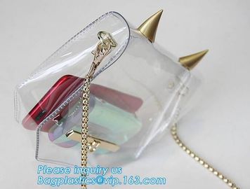 PVC shoulder bag/transparent tote bag, Clear PVC Tote Bag Beach Bag, pvc shoulder bag with golden chain, clutch, packs supplier