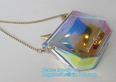 PVC shoulder bag/transparent tote bag, Clear PVC Tote Bag Beach Bag, pvc shoulder bag with golden chain, clutch, packs supplier