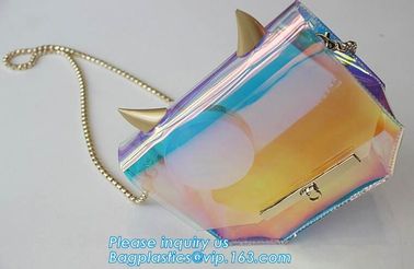 PVC shoulder bag/transparent tote bag, Clear PVC Tote Bag Beach Bag, pvc shoulder bag with golden chain, clutch, packs supplier